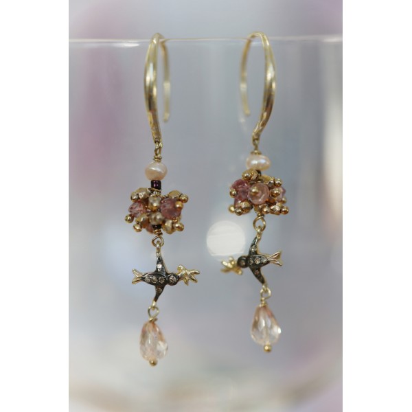 5 Octobre auksuoto sidabro auskarai su deimantais